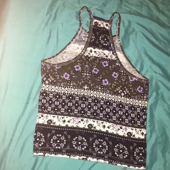 Flower Print Green Purple and White crop top - Picture 4 of 5
